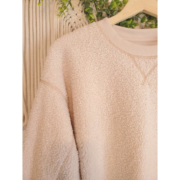 American Eagle Ivory Long Sleeve Crewneck Pullover Sherpa Sweatshirt, Size XS - Picture 4 of 7